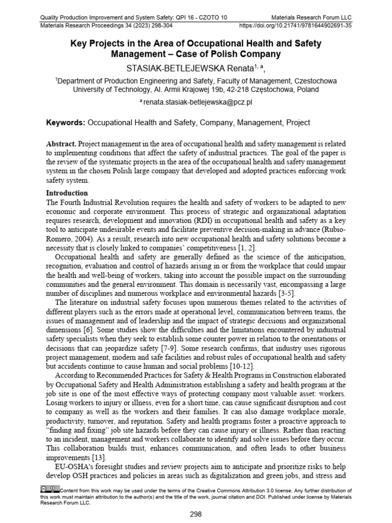 Key Projects in The Area of Occupational Health An | PDF | Occupational ...