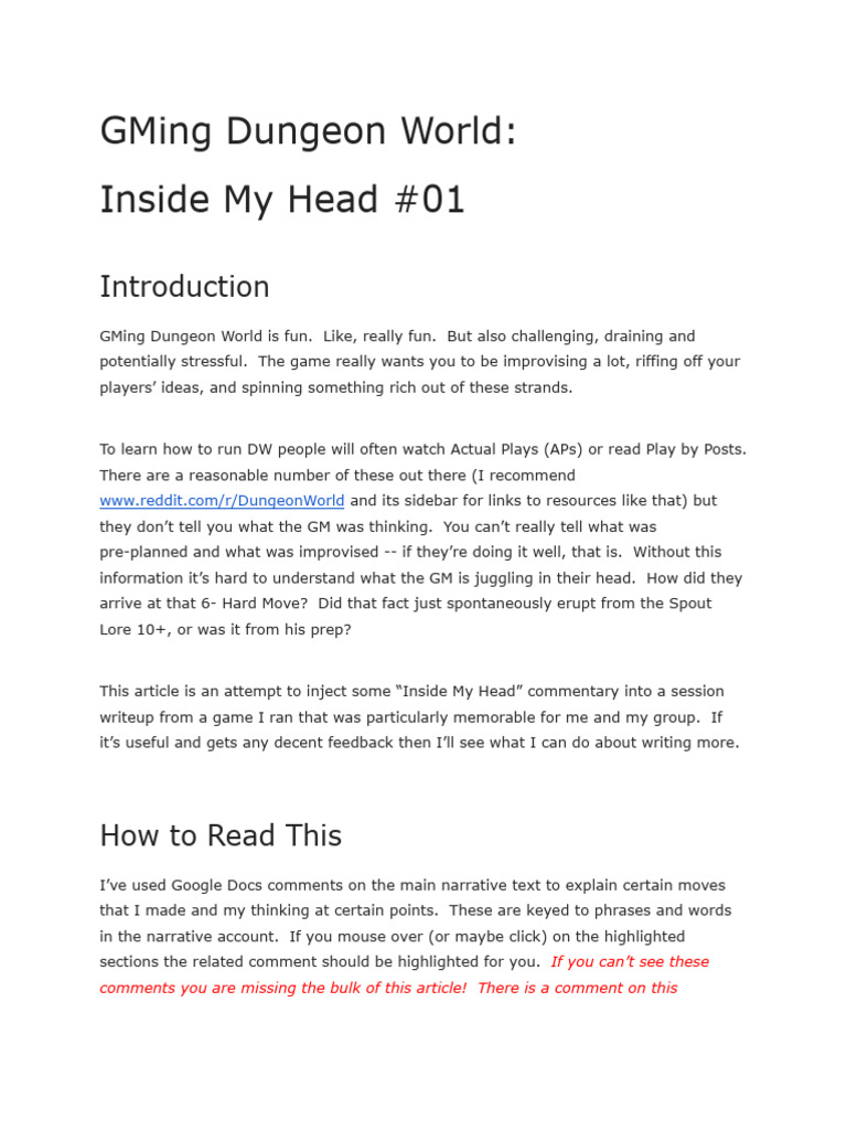 GM'ing Dungeon World Inside My Head | PDF
