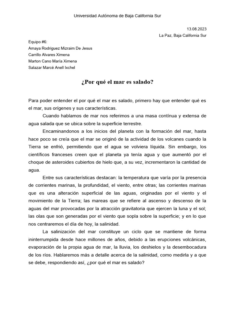 ¿Por qué el mar es salado? Explicación científica | PDF | Mar | Agua de mar