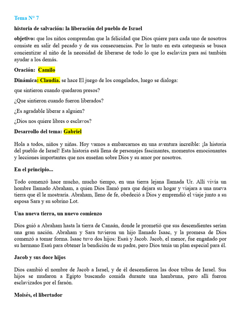 Tema N 7 Historia de Salvación La Liberación Del Pueblo de Israel | PDF ...