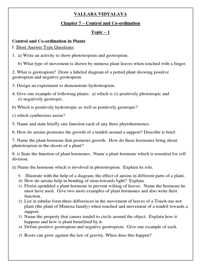 Control and Coordination in Plants and Animals | PDF | Hormone ...