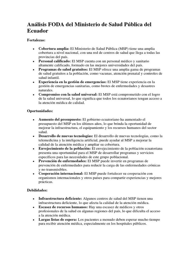FODA del Ministerio de Salud Pública de Ecuador | PDF | Cuidado de la ...