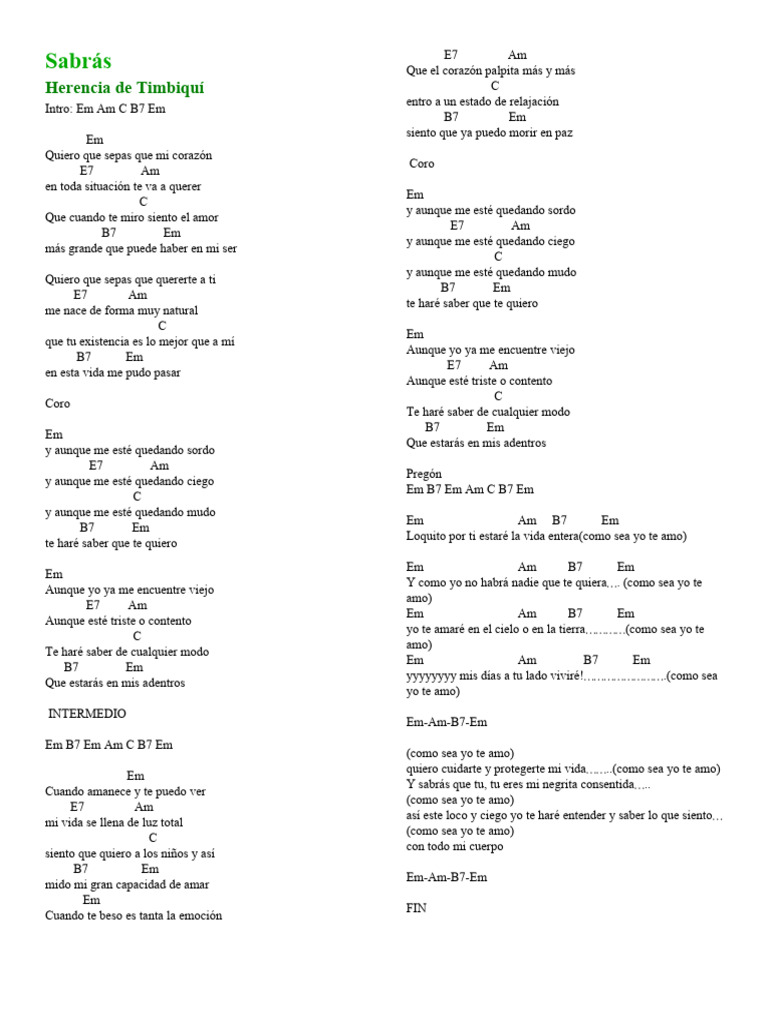 Letra y acordes de 