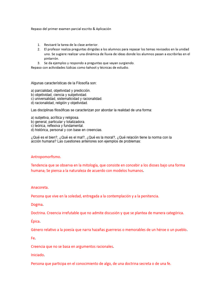 Repaso Del Primer Examen Parcial Escrito | PDF | Realidad | Conocimiento