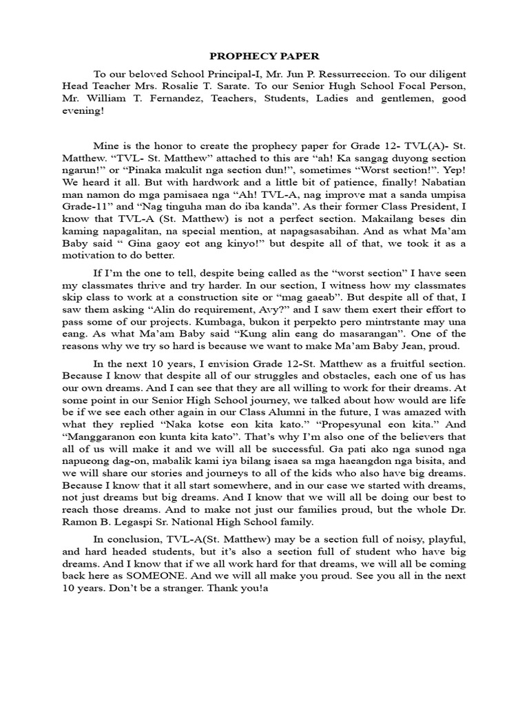 Prophecy Paper | PDF