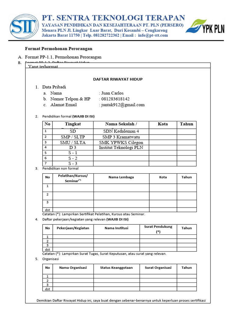 Format Pendaftaran PP 1.1 - PP 1.4 Asli | PDF