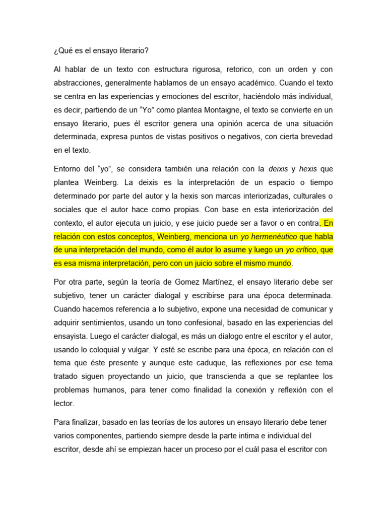 Qué Es El Ensayo Literario | PDF