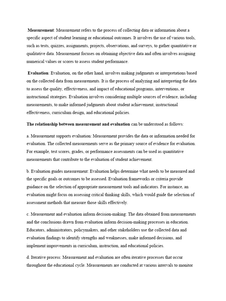 Measurement vs. Evaluation in Education | PDF | Educational Assessment ...