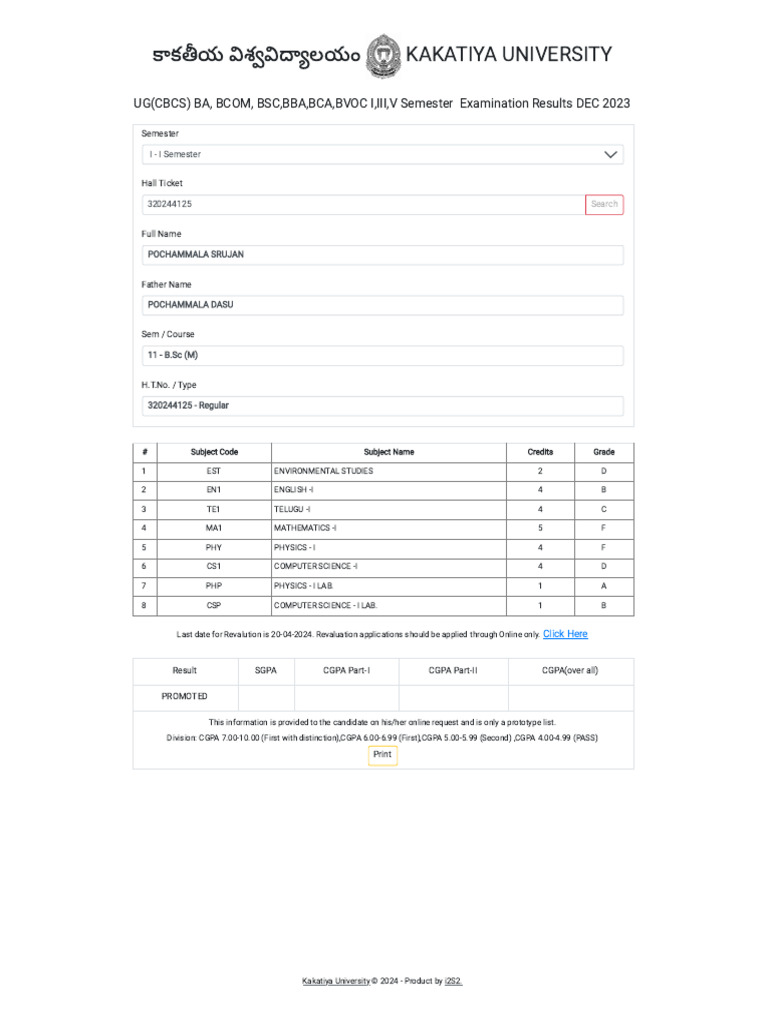 Kakatiya University UG Results 2023 | PDF | Science | Academic Degree