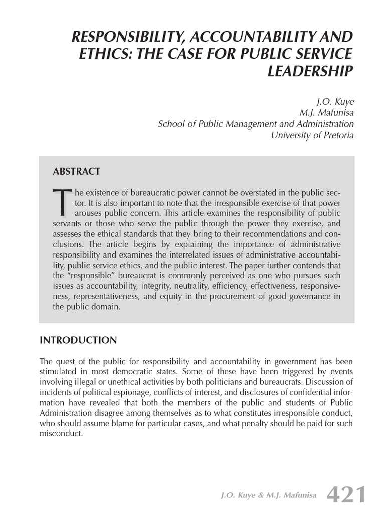 Public Service Accountability and Ethics | PDF | Leadership | Conflict ...