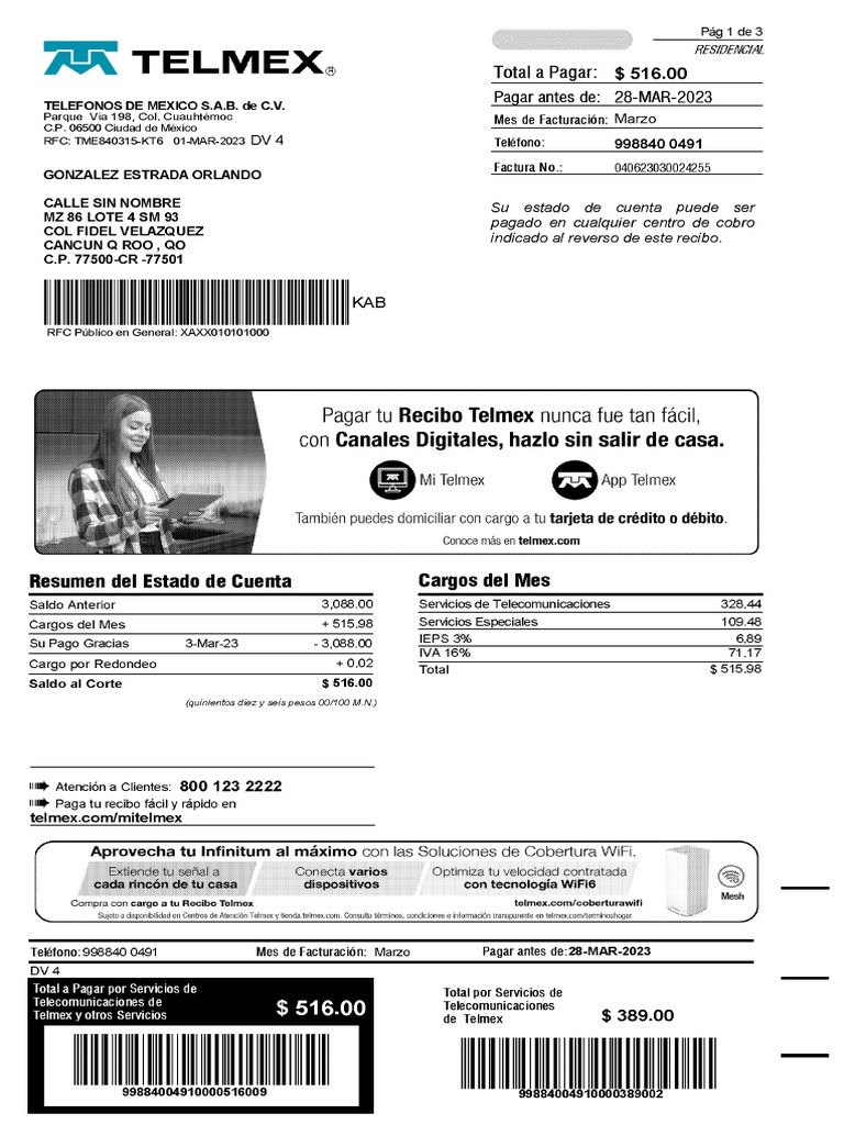Recibo Telmex | PDF