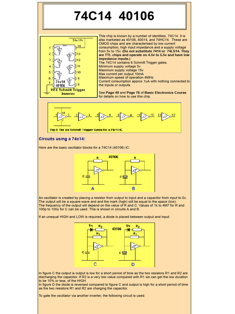 CHIP DATA - 74C14 - 40106 - Eng | PDF | Capacitor | Electrical Components
