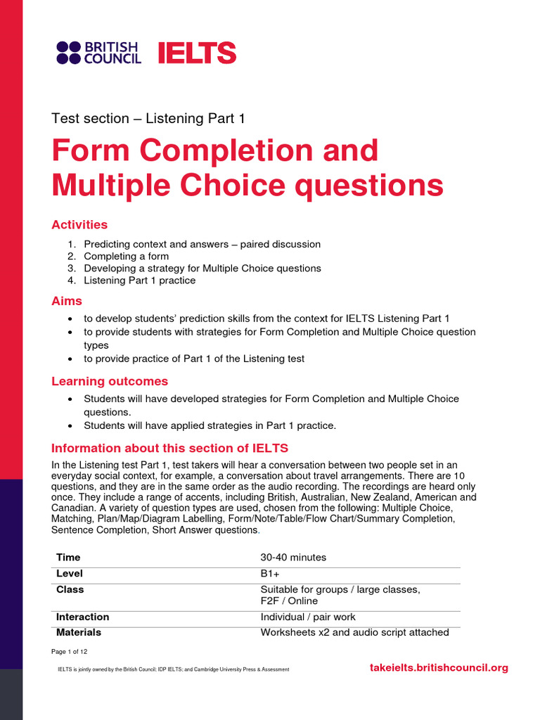 IELTS Listening Part 1 Strategies Guide | PDF | International English ...
