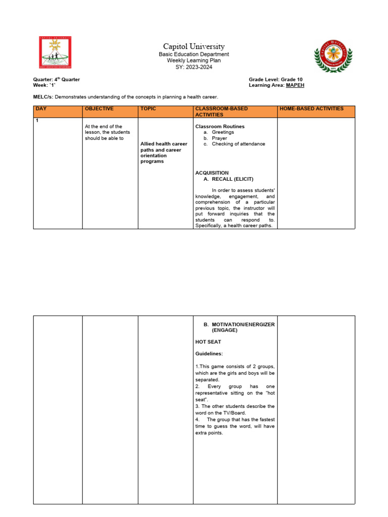 LP-GRADE-10-ALLIED-grade10 4th Quarter | PDF | Teachers | Learning