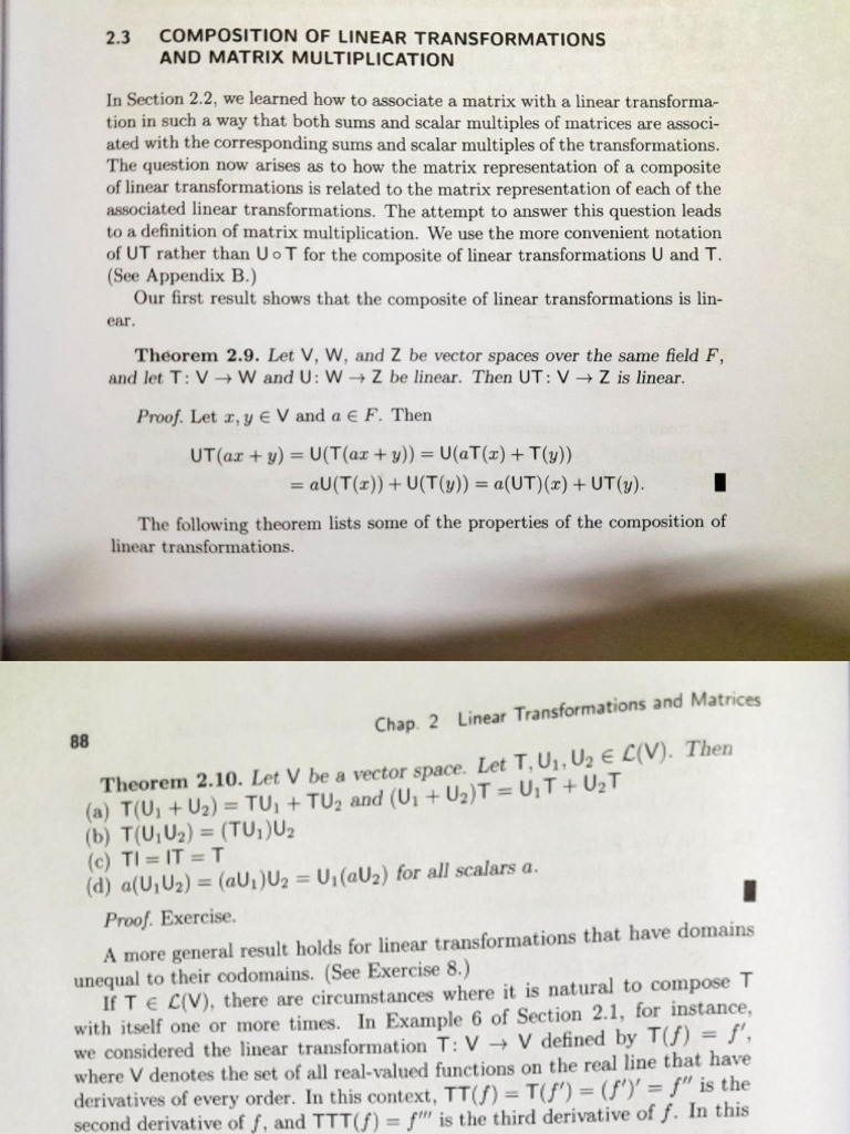Composition of linear transformation and matrix multiplication