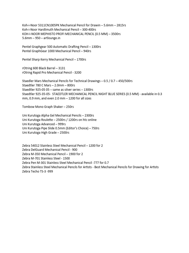Mechanical Pencils Pdf