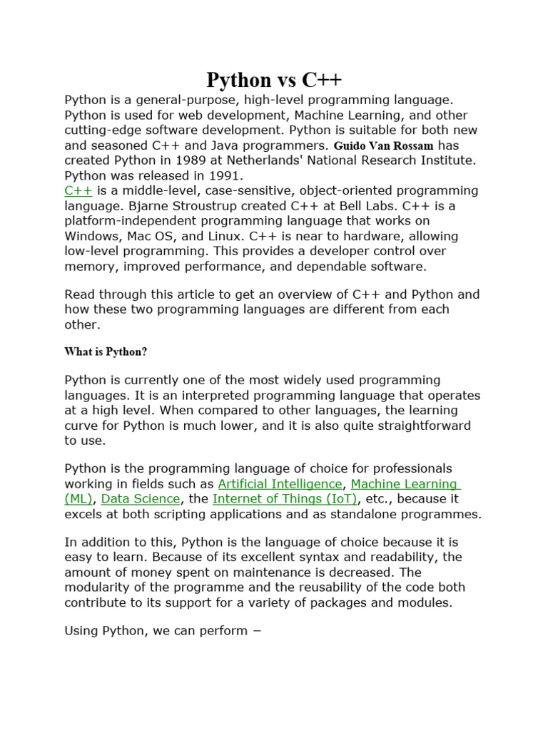 Python Vs C++ | PDF | Python (Programming Language) | C++