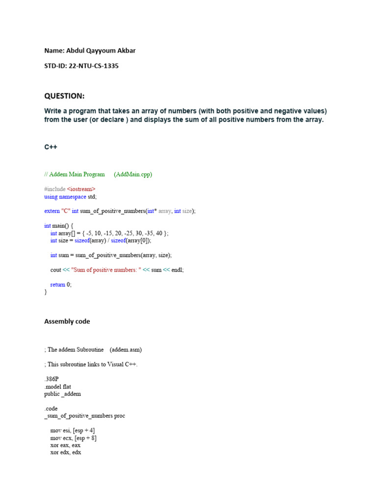 Sum of Positive Numbers in C++ | PDF | Technology & Engineering
