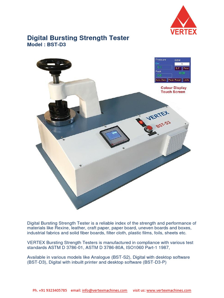 Digital Bursting Strength Tester BST-D3 | PDF | Calibration | Textiles