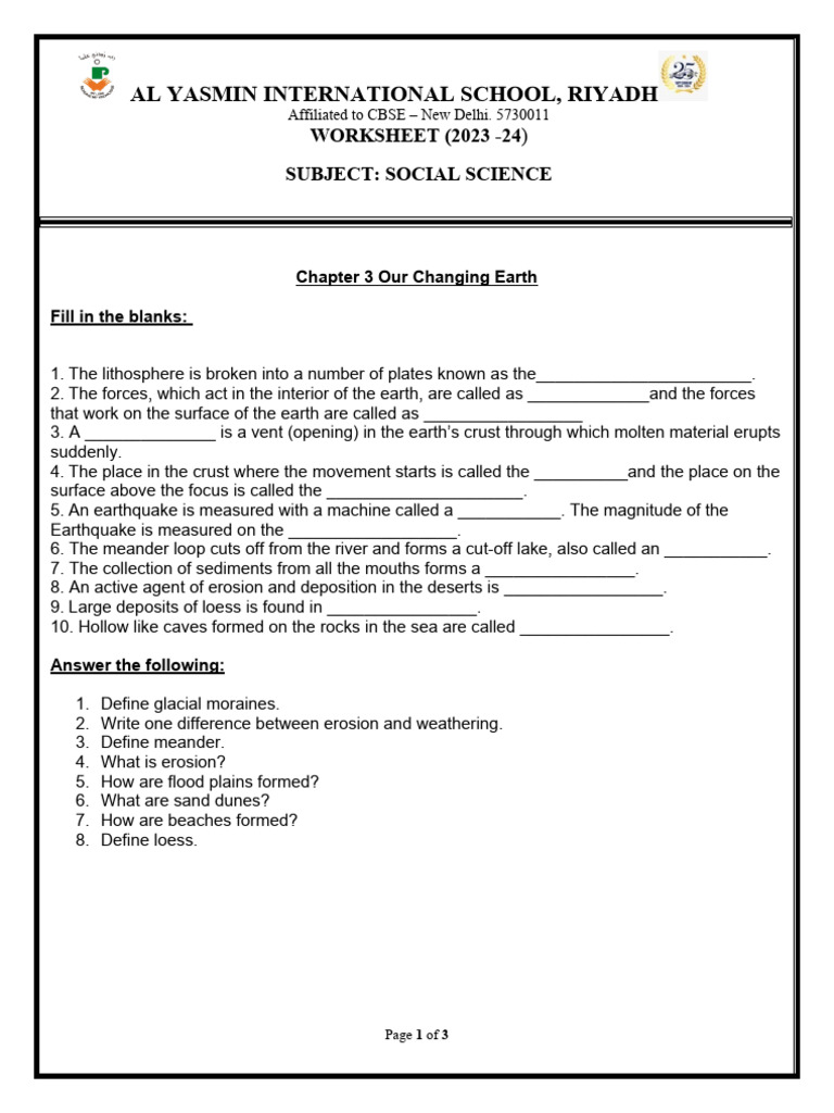 GRADE-7 - Geography Worksheet For Annual Exam | PDF | Earth | Desert