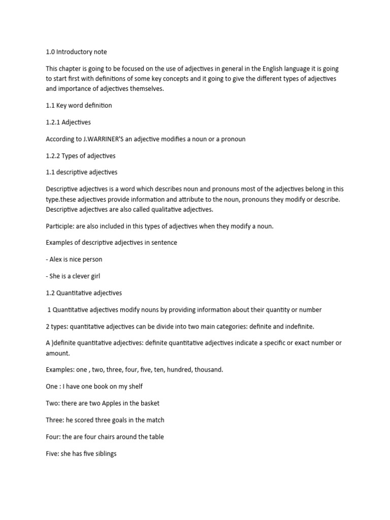 Understanding English Adjectives Types | PDF | Adjective | Noun