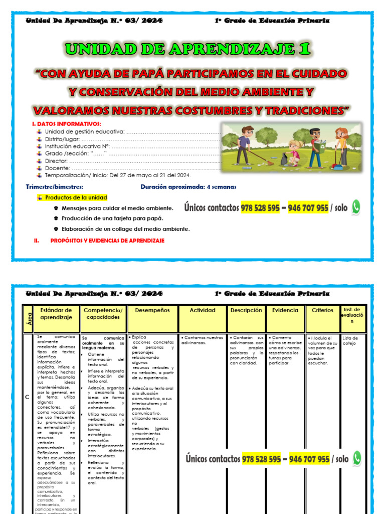 Unidad de Aprendizaje 1º Grado 2024 | PDF | Sustracción | Aprendizaje