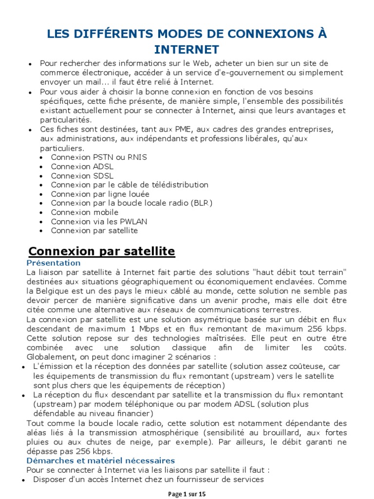 Modes de Connexion à Internet | PDF | GSM | Télévision par câble