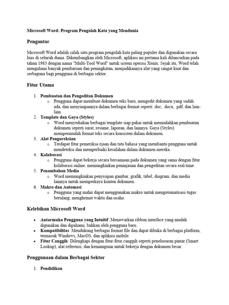 Microsoft Word: Fitur dan Manfaat Utama | PDF