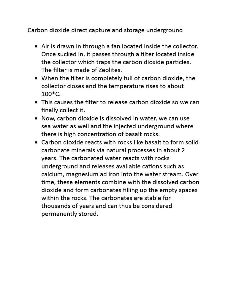 Carbon Dioxide Capture and Underground Storage | PDF