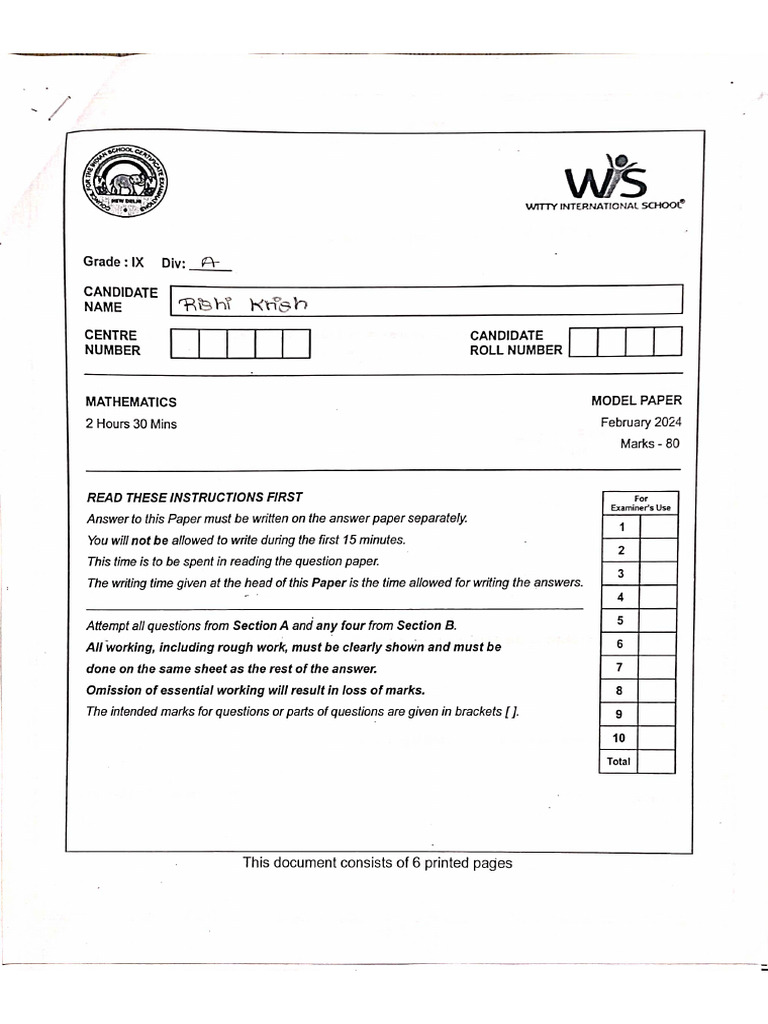 Math Model Paper ? TERM 2 | PDF