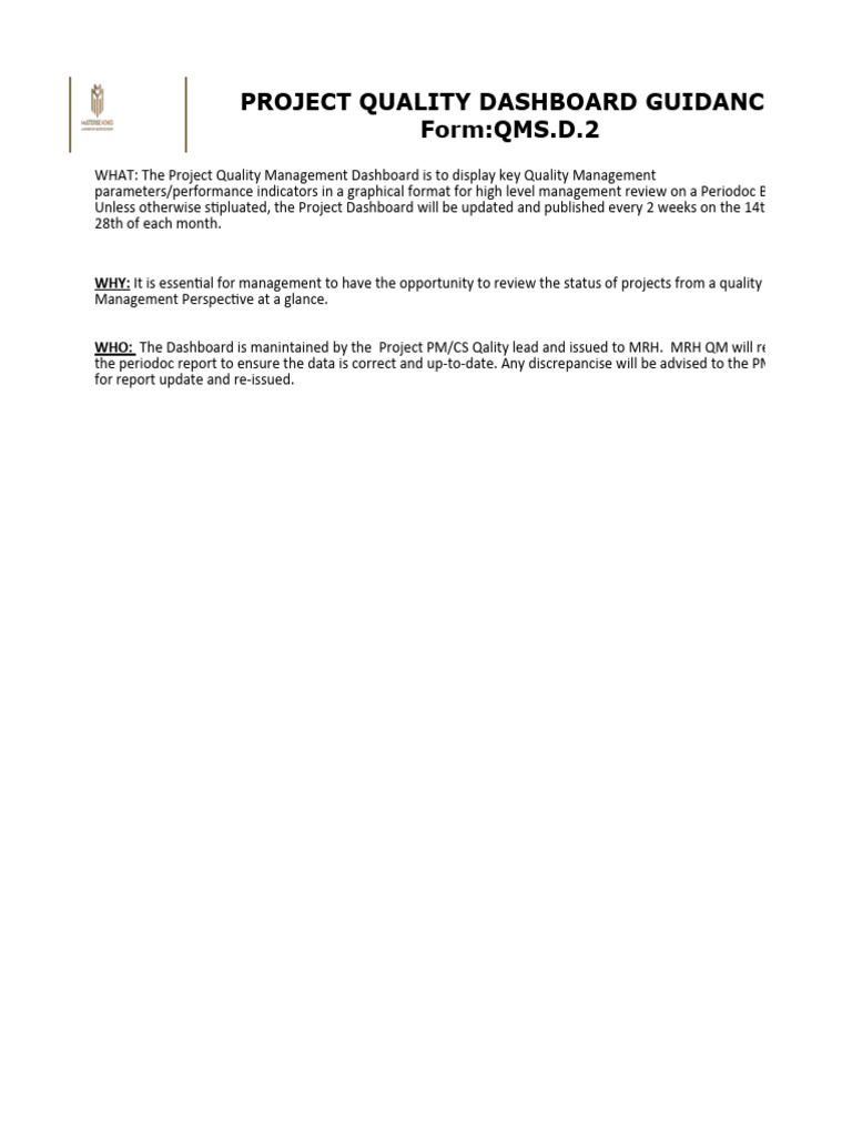 MRH-QMS-D-2 (00) Project QA-QC Dashboard (Updated 28.12.22) | PDF