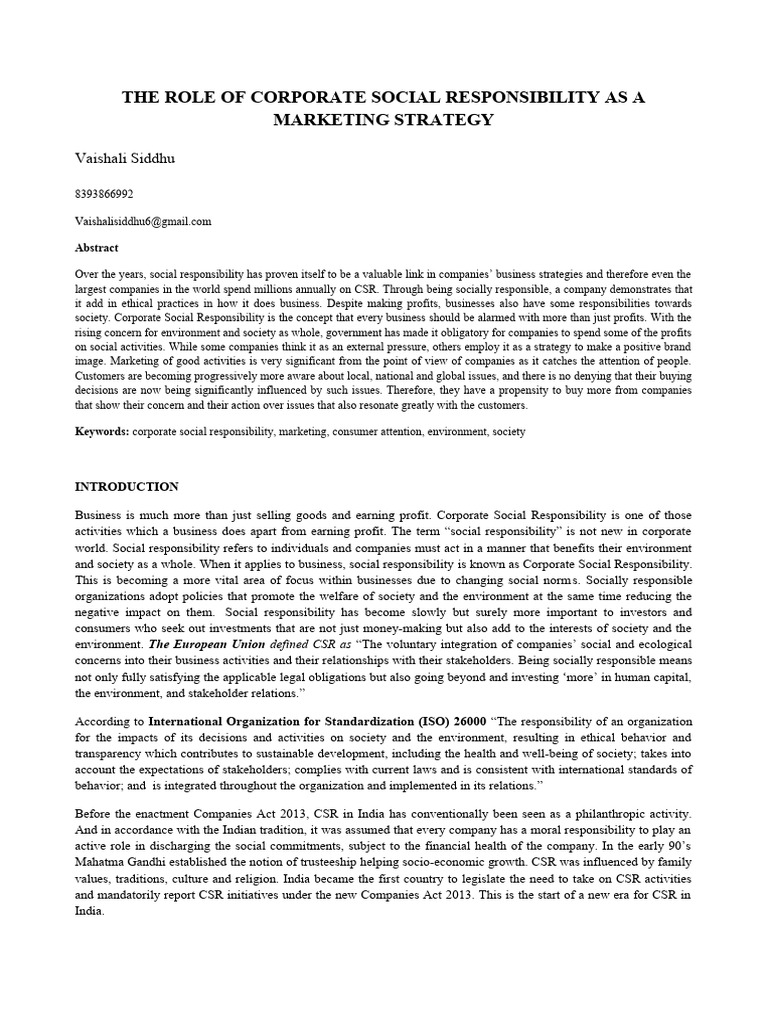 The Role of Corporate Social Responsibility As A Marketing Strategy ...