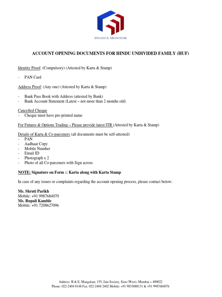 HUF and Firm Account Opening Documents | PDF | Cheque | Government And ...