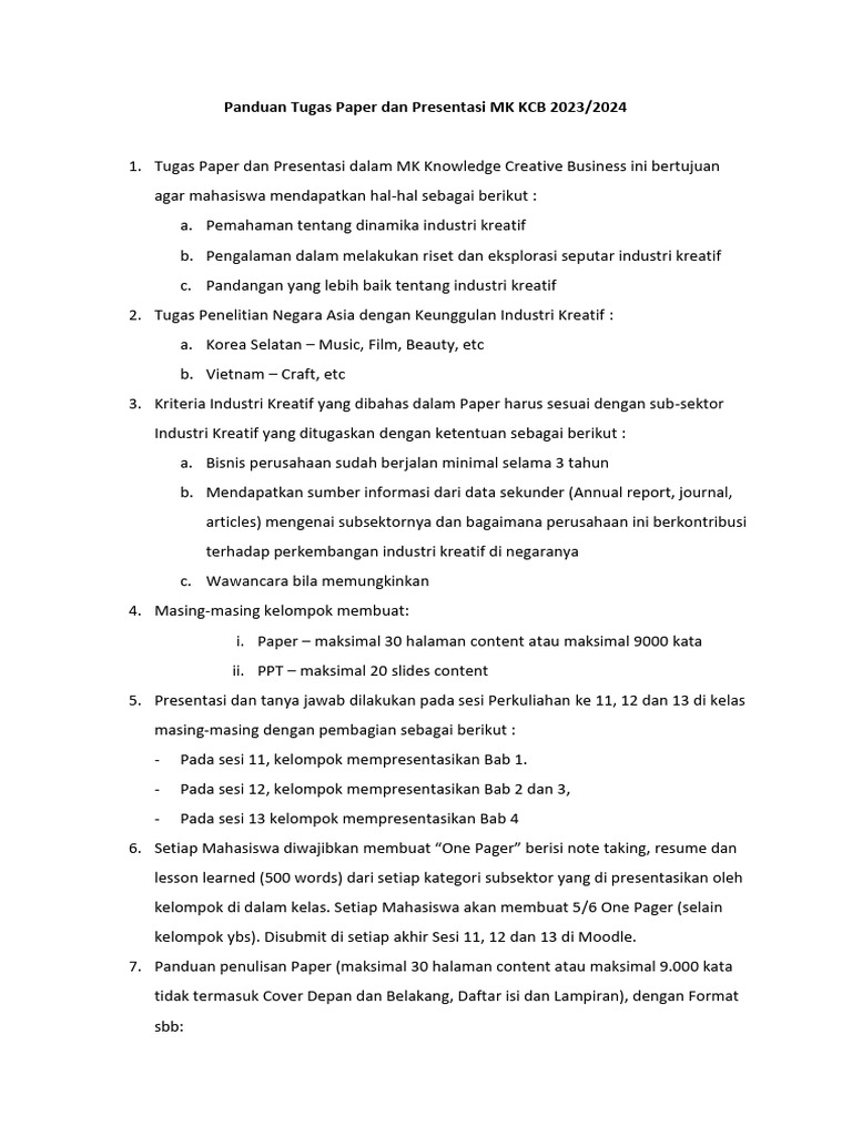 Panduan Tugas KCB 2023/2024 | PDF