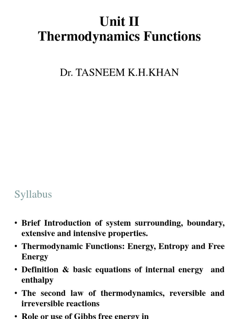 Thermodynamic Functions Overview | PDF | Gibbs Free Energy | Thermodynamics