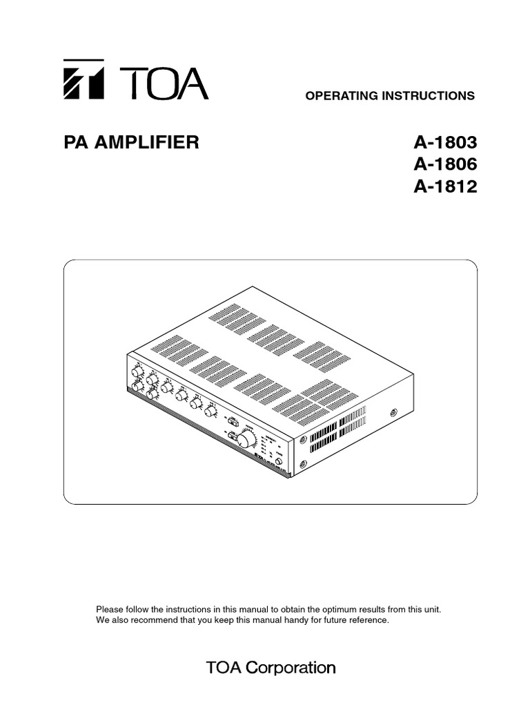 A-1812 PA Amplifier Operating Instructions | PDF | Microphone | Ac