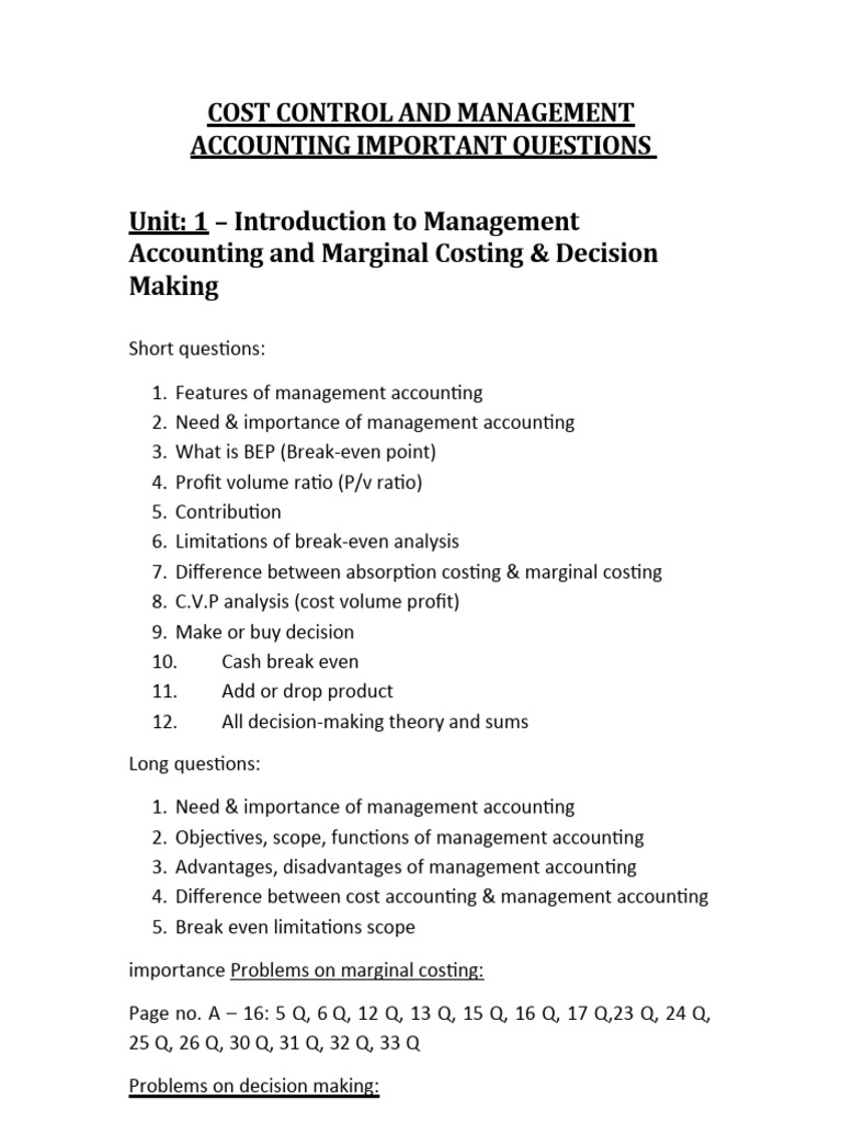 Cost Control & Management Accounting Q&A | PDF | Cost Accounting ...