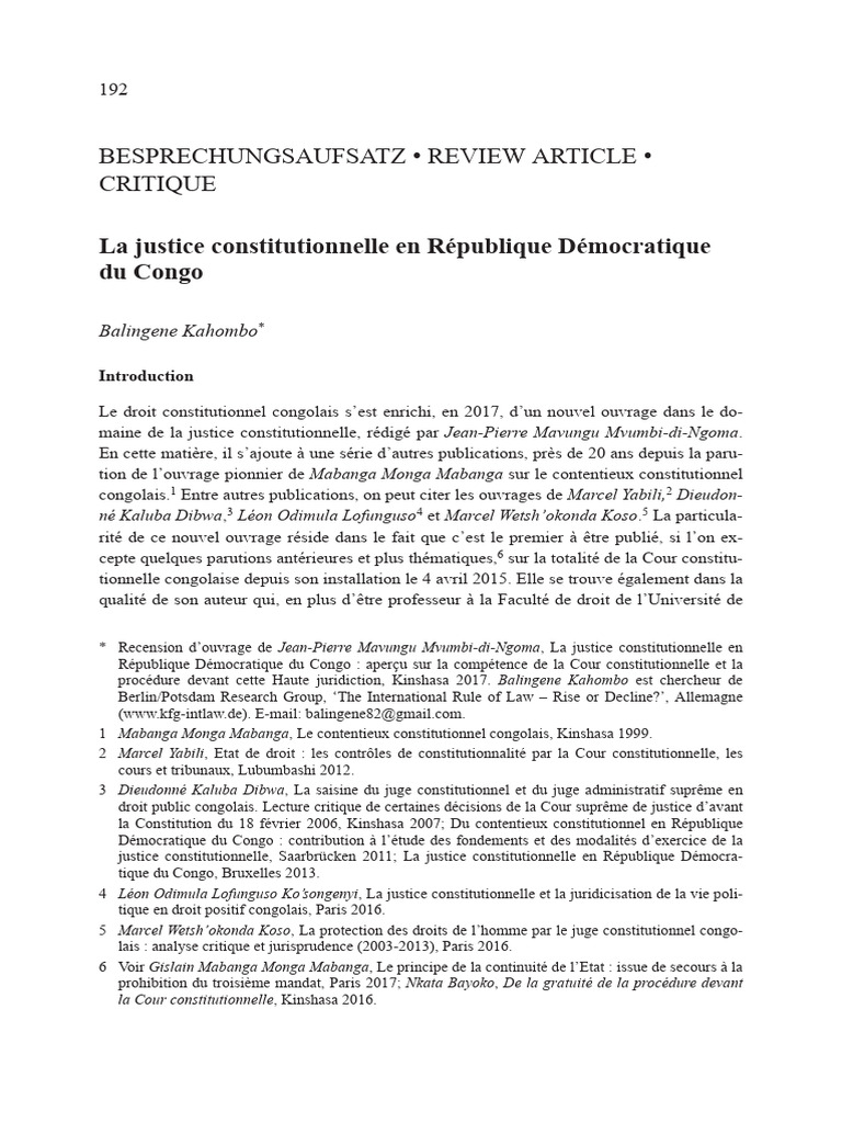 Critique de la justice constitutionnelle en RDC | PDF | Loi | Constitution
