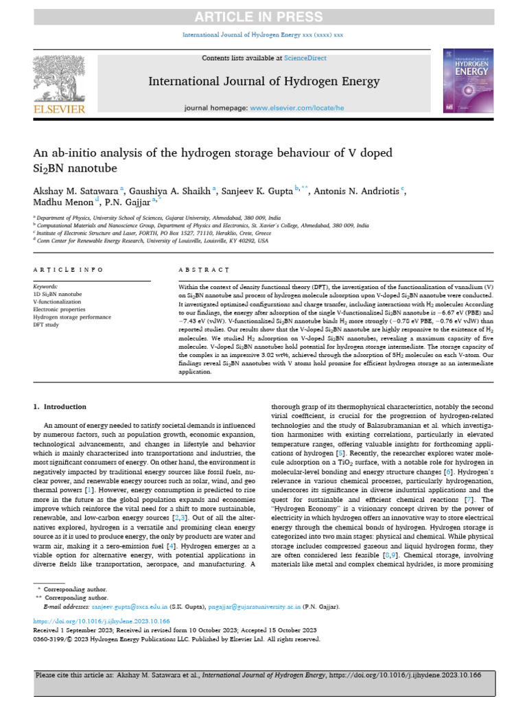 V-Doped Si2BN Nanotubes for Hydrogen Storage | PDF | Adsorption ...