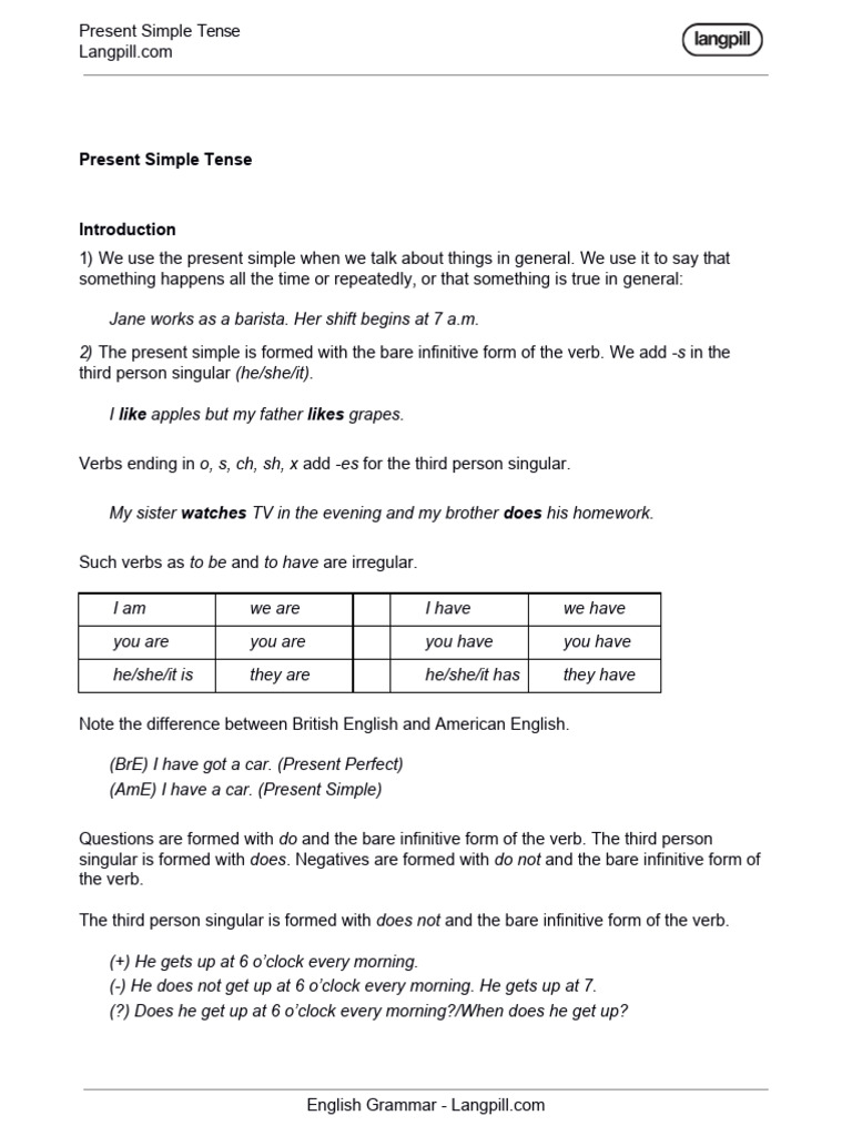 Understanding Present Simple Tense | PDF | Verb | English Grammar