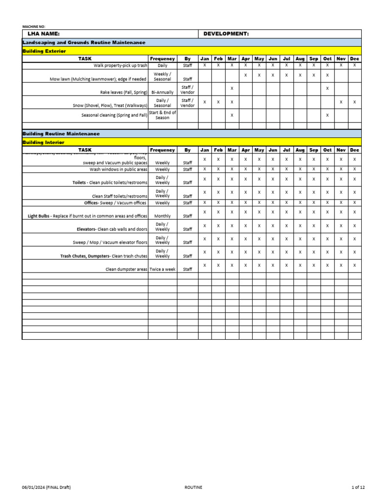 Preventive Maintenance Schedule Overview | PDF | Kitchen | Roof