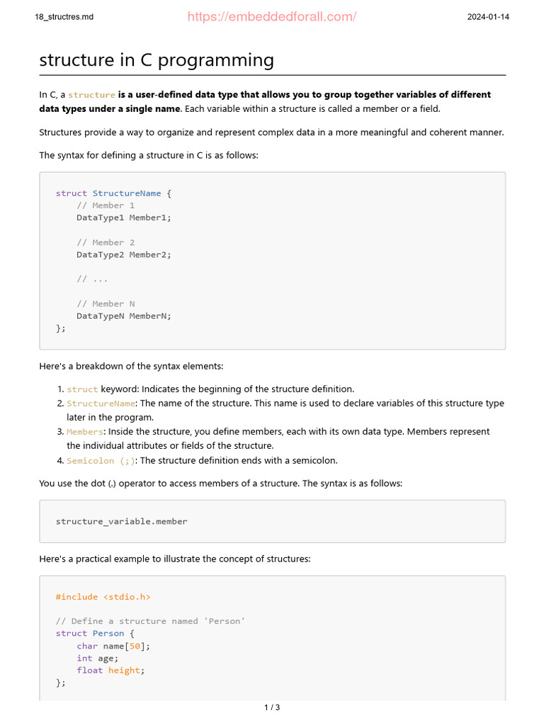 Structure in C Programming | PDF | Computer Engineering | Programming ...