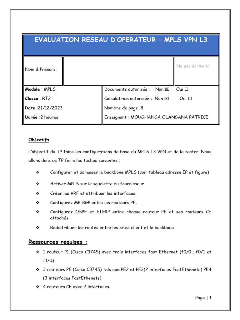 Configuration MPLS L3 VPN avec Cisco C3745 | PDF | Mise en réseau ...