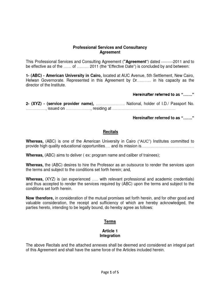 Professional Services Agreement AUC | PDF | Indemnity | Patent