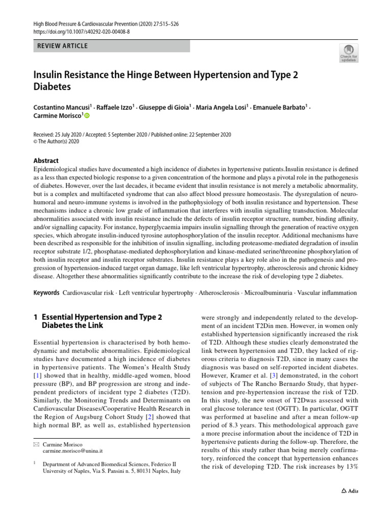 Insulin Resistance The Hinge Between Hypertension and Type 2 Diabetes ...