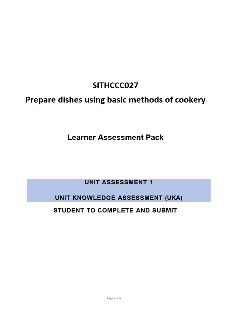 SITHCCC027 - Prepare Dishes Using Basic Methods of Cookery - UKA ...