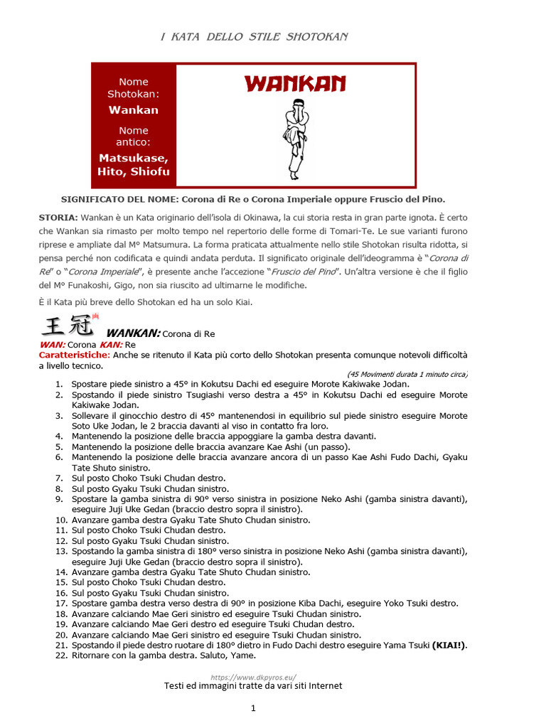 Shotokan Karate - Kata # 21 - Wankan - Corona Del Re (Shorei) | PDF