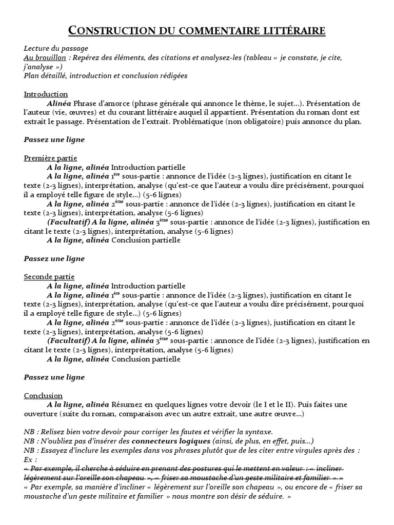 Construction du Commentaire Littéraire | PDF