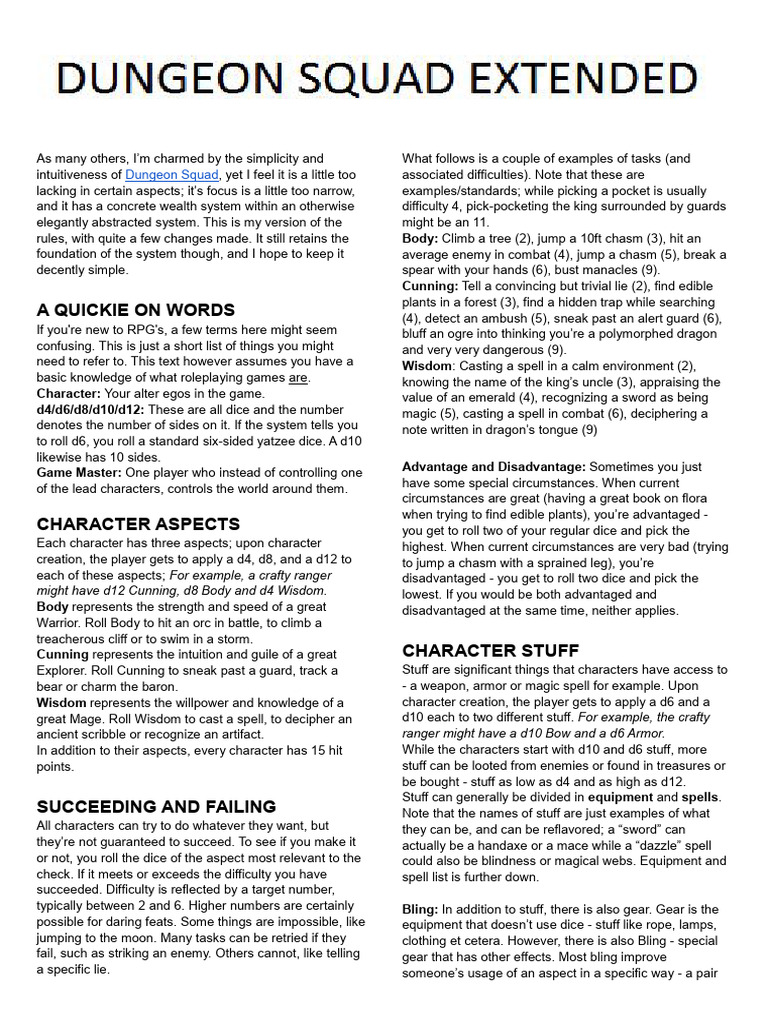 Dungeon Squad RPG Rule Modifications | PDF | Armour