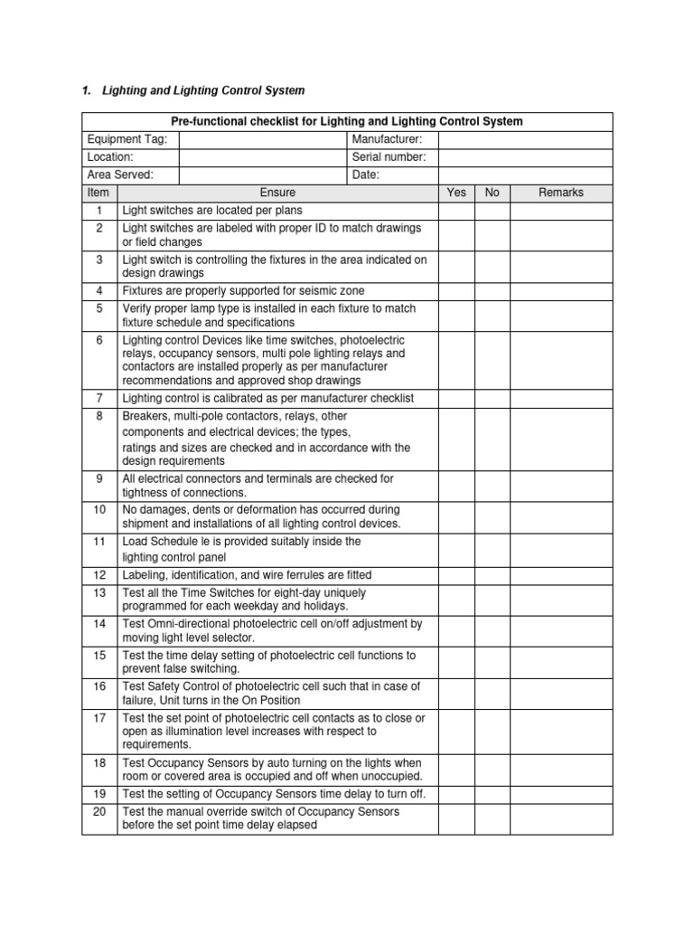 Lighting Control System Checklist | PDF | Switch | Relay